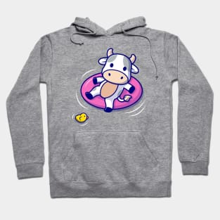 Cute Cow Floating With Swimming Tires Hoodie